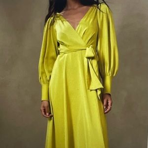 Banana Republic dress maxi NWT 4P citron green blouson sleeve